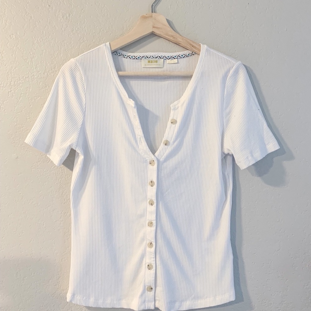 White ribbed button down tee from Anthro NWOT